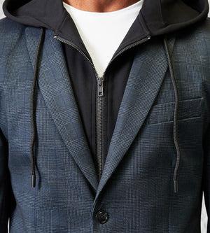 Modern Fit Knit Check Blazer with Detachable Hood