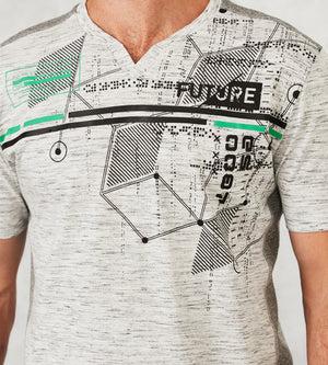 Modern Fit Notched-Collar Printed Short-Sleeve Tee