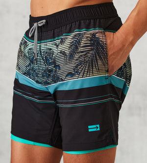 Modern Fit All Over Print Swim Shorts With Compression Liner