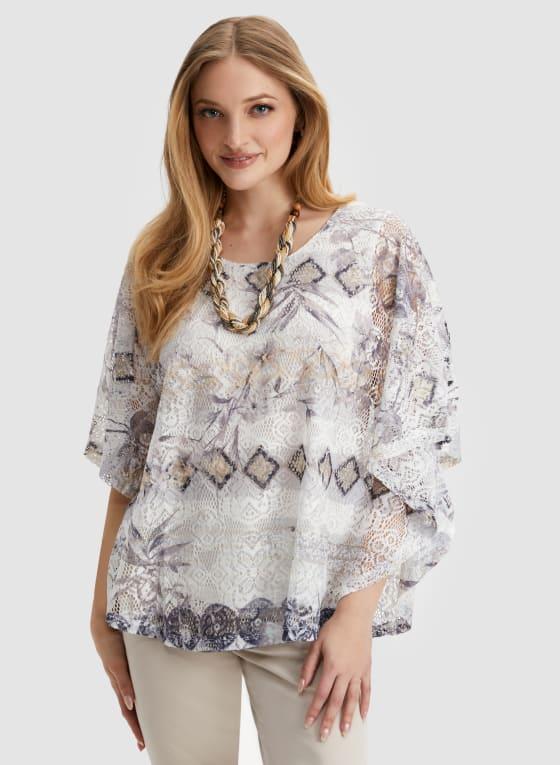 Geometric Print Lace Poncho Top