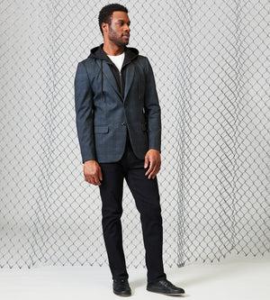 Modern Fit Knit Check Blazer with Detachable Hood