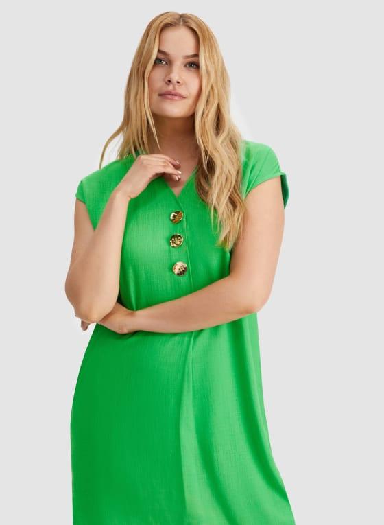Linen Blend Button Front Dress