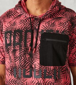 Modern Fit Short-Sleeve All Over Tropical Print Hooded Knit