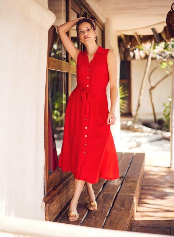 Linen-Blend Midi Dress