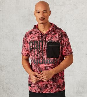 Modern Fit Short-Sleeve All Over Tropical Print Hooded Knit