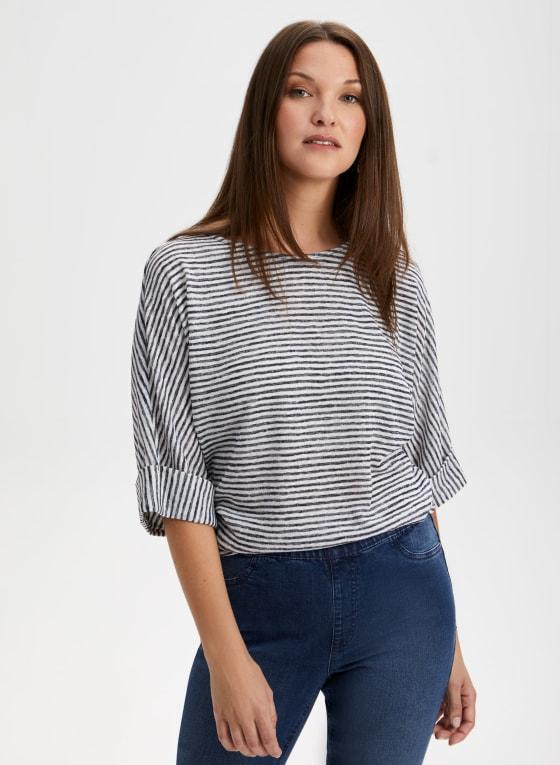 Striped Print Elbow Sleeve Top