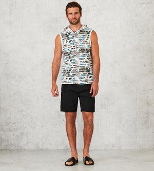 Modern Fit Sleeveless All Over Tropical Print Hooded Knit