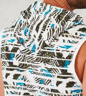 Modern Fit Sleeveless All Over Tropical Print Hooded Knit