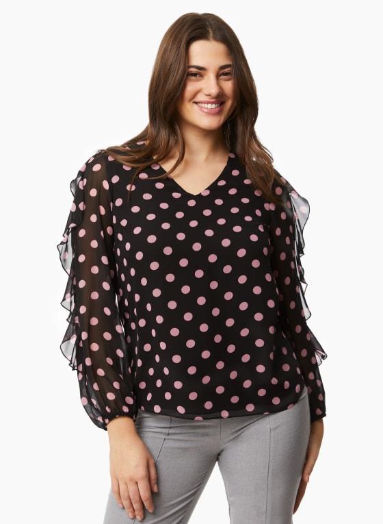 Ruffle Sleeve Polka Dot Blouse