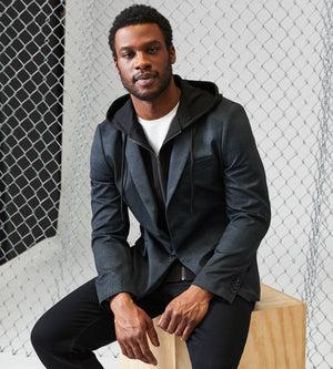 Modern Fit Knit Check Blazer with Detachable Hood