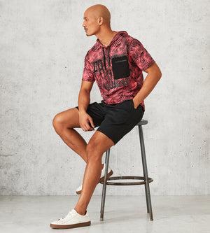 Modern Fit Short-Sleeve All Over Tropical Print Hooded Knit