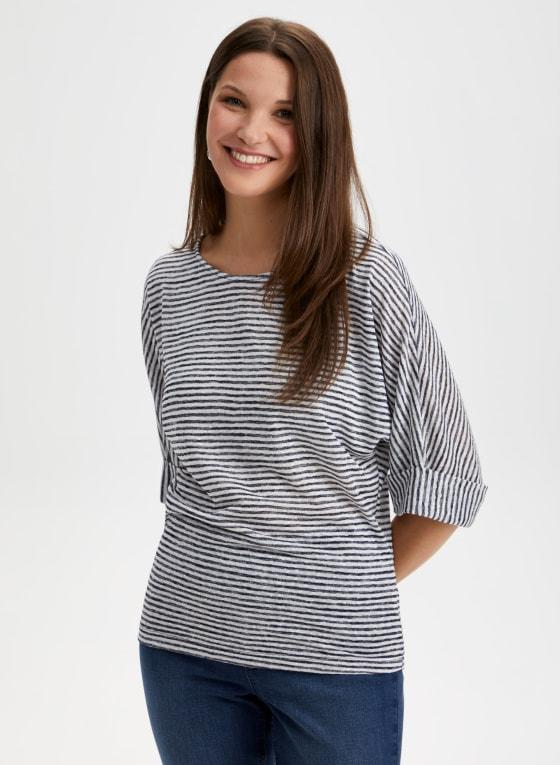 Striped Print Elbow Sleeve Top