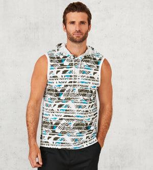 Modern Fit Sleeveless All Over Tropical Print Hooded Knit